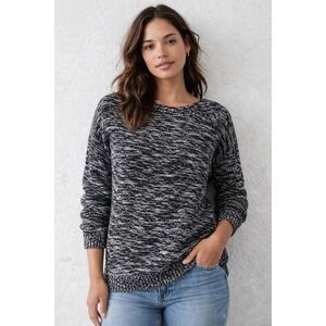 Gap Sweater Women's XL Black White Marled Knit Crewneck Cotton Blend Pullover